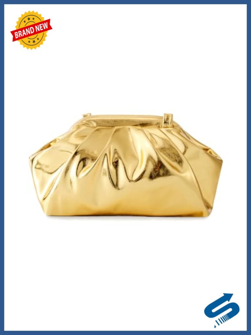 Pleated Evening Clutch Purse Metallic Vegan PU Shoulder Bag